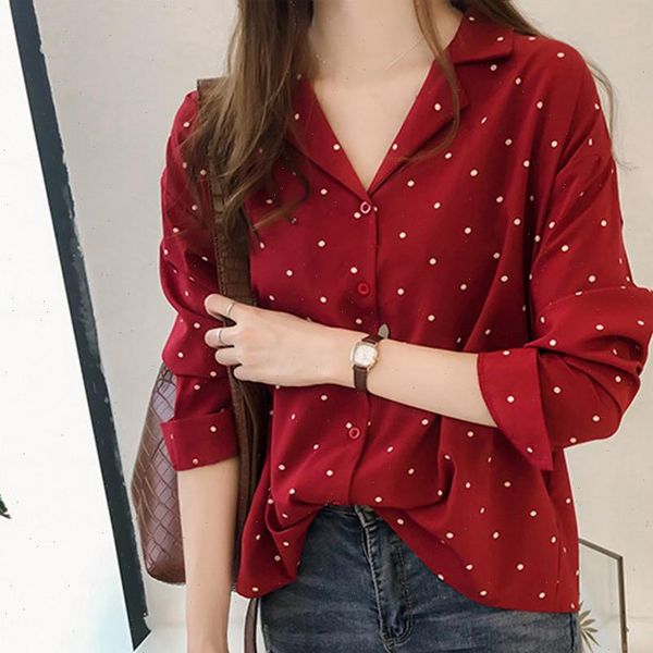 autumn casual long sleeve collar womens shirt chiffon soft office formal dots loose red clothing, White
autumn casual long sleeve collar womens shirt chiffon soft office formal dots loose red clothing, White