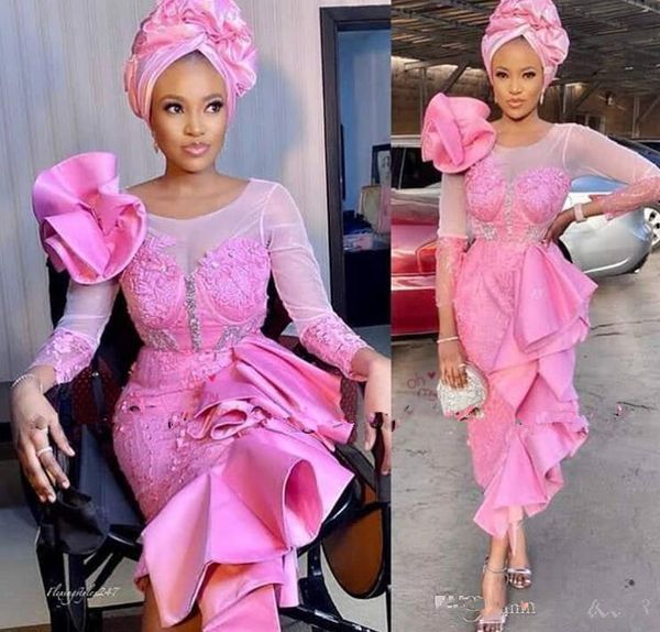 fuchsia african prom dresses illusion long sleeve nigerian lace appliques beads ruched stain tea-length formal evening gown, Black
fuchsia african prom dresses illusion long sleeve nigerian lace appliques beads ruched stain tea-length formal evening gown, Black
