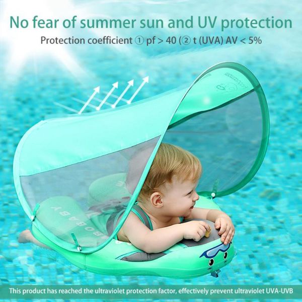

life vest & buoy baby swimming pool float infant non-inflatable lying ring with upf 50+ uv sun canopy trainer for household bathing
