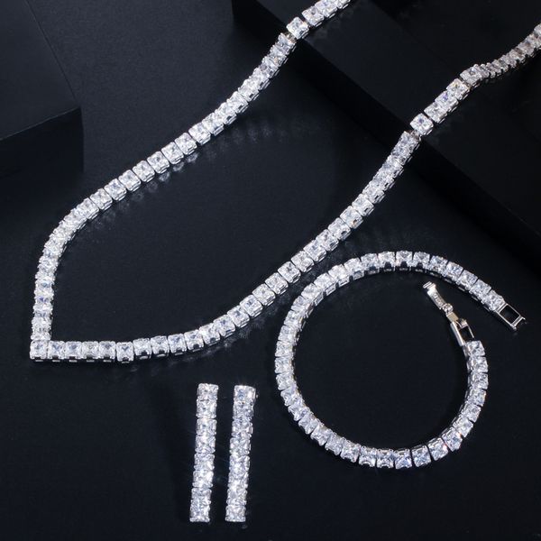 t0155 necklace earrings bracelet three piece luxury versatile wedding jewelry high grade zircon set, Black
t0155 necklace earrings bracelet three piece luxury versatile wedding jewelry high grade zircon set, Black