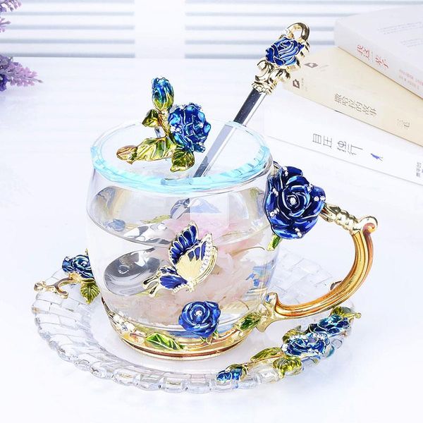 creative blue rose enamel crystal tea cup coffee mug butterfly painted flower water cups clear glass with spoon set mugs
creative blue rose enamel crystal tea cup coffee mug butterfly painted flower water cups clear glass with spoon set mugs