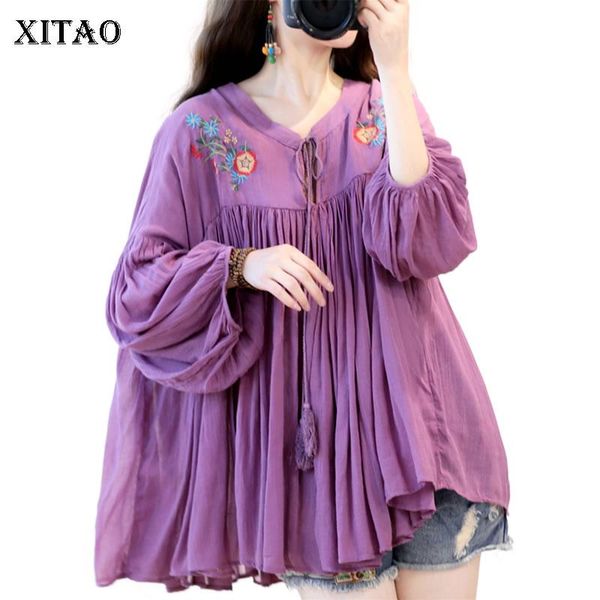 women's blouses & shirts xitao folk custom pleated embroidery blouse women clothes 2021 spring fashion loose pullover lantern sleeve sh, White
women's blouses & shirts xitao folk custom pleated embroidery blouse women clothes 2021 spring fashion loose pullover lantern sleeve sh, White