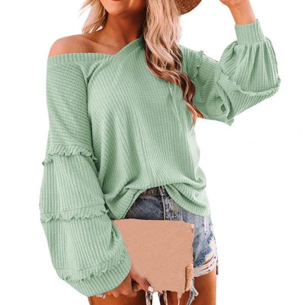 women's blouses & shirts women blouse autumn stylish lantern sleeve ruffles v neck loose waffle, White
women's blouses & shirts women blouse autumn stylish lantern sleeve ruffles v neck loose waffle, White