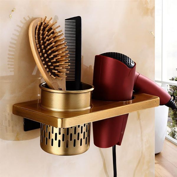 punch-space aluminum hair dryer rack wall hanging holder storage retro bracket hooks & rails