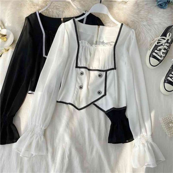 women's blouse contrast patchwork flare sleeve square collar shirt spring autumn korean irregular design ml737 210506, White
women's blouse contrast patchwork flare sleeve square collar shirt spring autumn korean irregular design ml737 210506, White