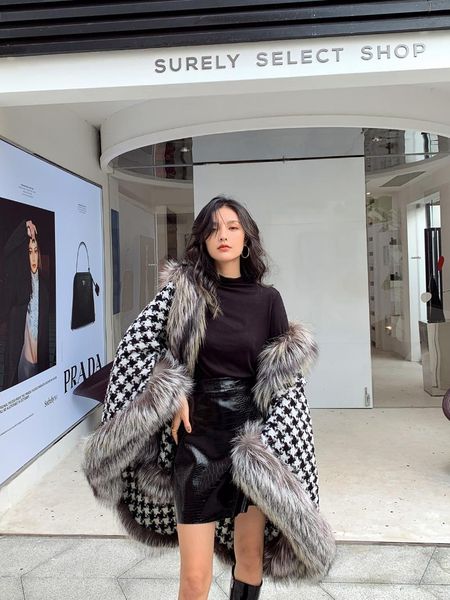 women's fur & faux dt031 winter jacket 2021 houndstooth shawl fluffy natural silver ladies thick wool cashmere cape, Black
women's fur & faux dt031 winter jacket 2021 houndstooth shawl fluffy natural silver ladies thick wool cashmere cape, Black