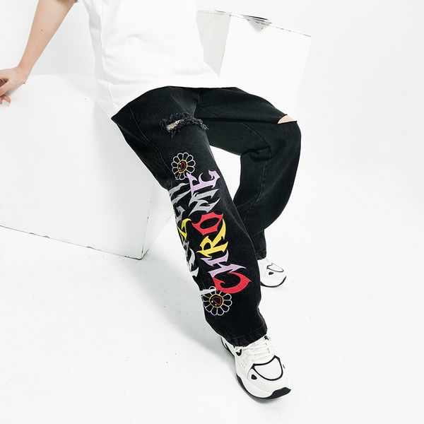men's hollow out graffiti embroidery streetwear ripped baggy jeans pants straight harajuku oversize denim trousers, Blue
men's hollow out graffiti embroidery streetwear ripped baggy jeans pants straight harajuku oversize denim trousers, Blue