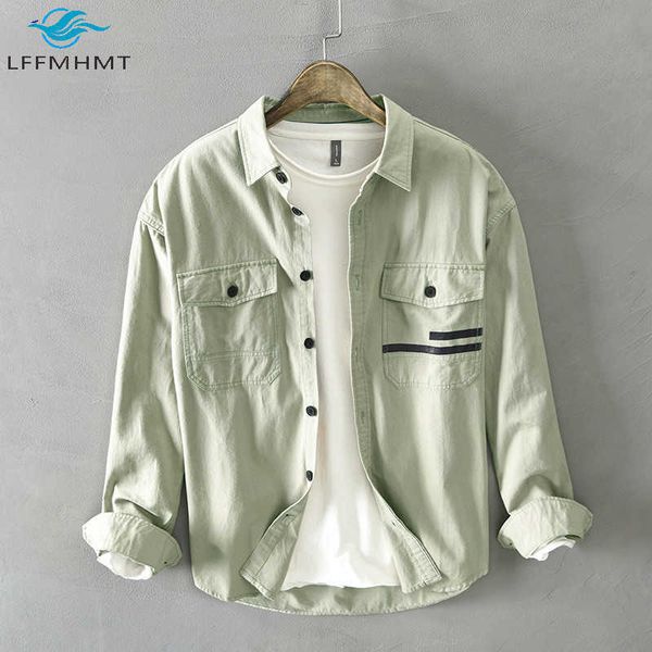 men spring fall korean style 100% cotton shirt male casual loose long sleeve lapel double pocket trendy outwear 210628, White;black
men spring fall korean style 100% cotton shirt male casual loose long sleeve lapel double pocket trendy outwear 210628, White;black