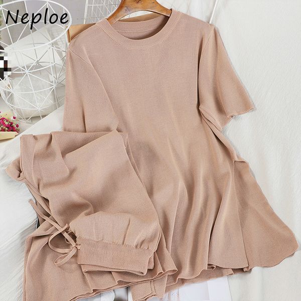 neploe fashion knitting 2 piece set women o neck short sleeve split + high waist lacing temperament solid summer suits 210423, White
neploe fashion knitting 2 piece set women o neck short sleeve split + high waist lacing temperament solid summer suits 210423, White