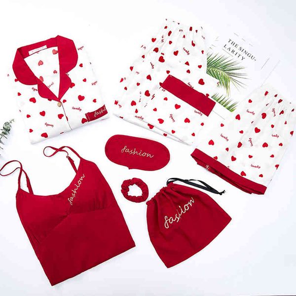 women's sleepwear viscose soft pajamas 7 pcs womens shirts long pants women spring summer love printed homewear e0tm, Black;red
women's sleepwear viscose soft pajamas 7 pcs womens shirts long pants women spring summer love printed homewear e0tm, Black;red