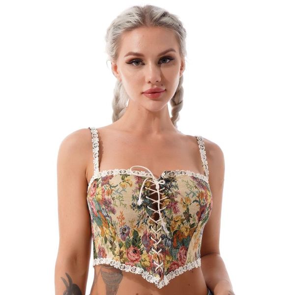 women's tanks & camis women summer vintage floral print corset crop lace trimming bustier lace-up front asymmetric hem camisole fas, White
women's tanks & camis women summer vintage floral print corset crop lace trimming bustier lace-up front asymmetric hem camisole fas, White