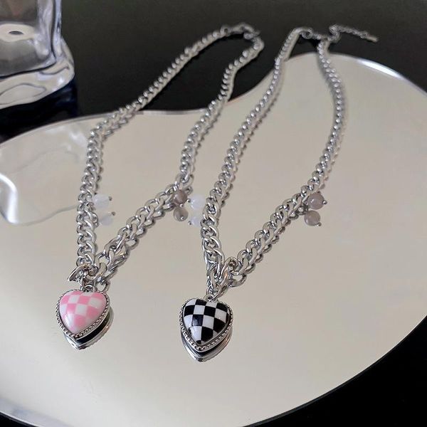 pendant necklaces sweet korean crystal plaid love necklace chessboard heart clavicle chain pink black simple fashion jewelry for women girls, Silver
pendant necklaces sweet korean crystal plaid love necklace chessboard heart clavicle chain pink black simple fashion jewelry for women girls, Silver