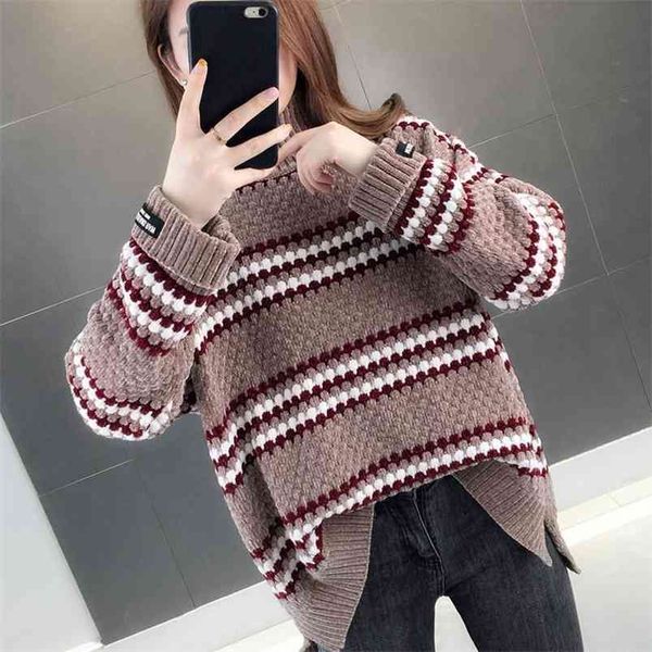 turtleneck sweater women's loose outerwear autumn and winter rainbow stripe gold velvet chenille pullover shirt 210427, White;black
turtleneck sweater women's loose outerwear autumn and winter rainbow stripe gold velvet chenille pullover shirt 210427, White;black