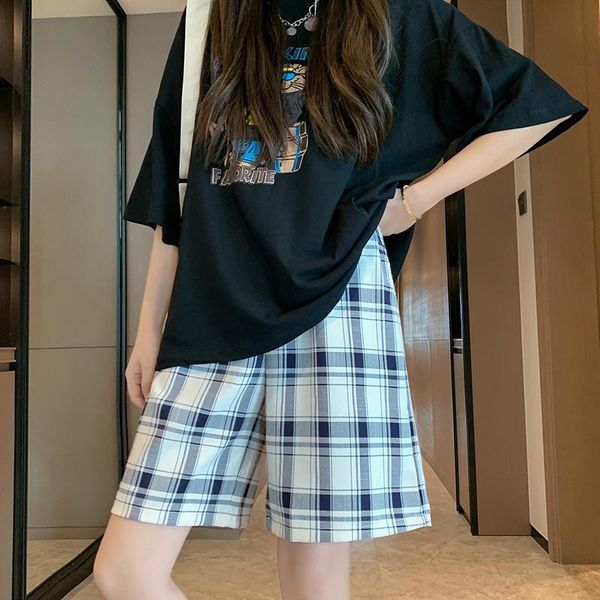 women's shorts summer plaid knee-length high waist women korean style cotton sweatshorts loose ins simple leisure fashion joggers, White;black
women's shorts summer plaid knee-length high waist women korean style cotton sweatshorts loose ins simple leisure fashion joggers, White;black