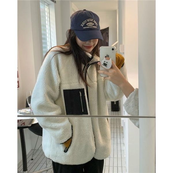women's jackets cmaz 2021 autumn winter thick coats for women white faux lamb fur coat and all-matching design se, Black;brown
women's jackets cmaz 2021 autumn winter thick coats for women white faux lamb fur coat and all-matching design se, Black;brown