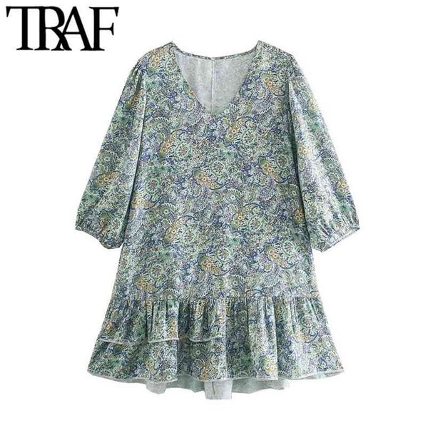 women chic fashion paisley print ruffled mini dress vintage v neck three quarter sleeve female dresses vestidos 210507, Black;gray
women chic fashion paisley print ruffled mini dress vintage v neck three quarter sleeve female dresses vestidos 210507, Black;gray