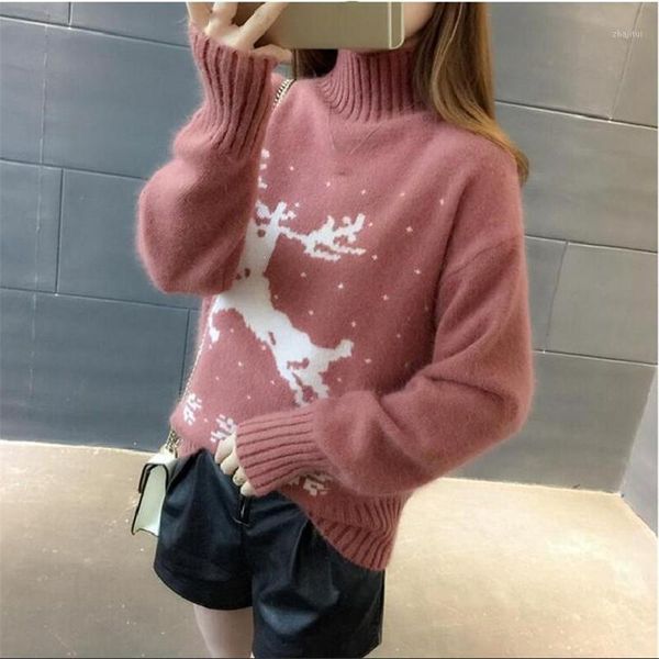 women's sweaters yellow deer print sweater turtleneck cashmere casual women pull femme hiver pullover winter warm jumpers, White;black
women's sweaters yellow deer print sweater turtleneck cashmere casual women pull femme hiver pullover winter warm jumpers, White;black