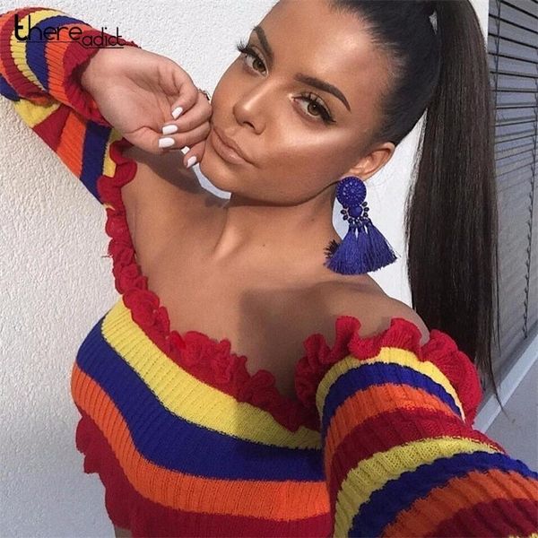 women's sweaters women pullover off shoulder rainbow sweater maccaron color stripes ruffle short female 2021 autumn fashion, White;black
women's sweaters women pullover off shoulder rainbow sweater maccaron color stripes ruffle short female 2021 autumn fashion, White;black