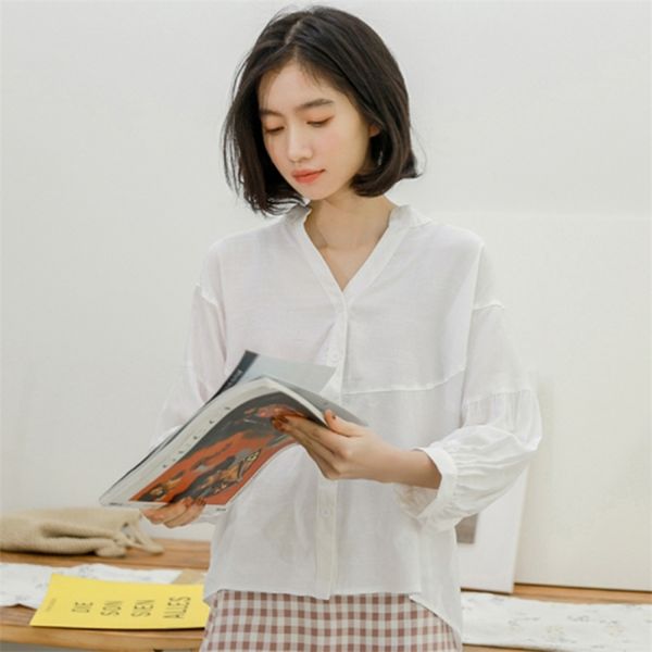 spring autumn korea fashion women stand collar loose white shirts cotton linen casual blouse female blusas mujer s459 210512
spring autumn korea fashion women stand collar loose white shirts cotton linen casual blouse female blusas mujer s459 210512