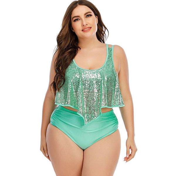 women's swimwear 2021 two pieces light green sequin beachwear high waist bikini bottom ruffle swimsuit plus size 5xl biquini, White;black
women's swimwear 2021 two pieces light green sequin beachwear high waist bikini bottom ruffle swimsuit plus size 5xl biquini, White;black