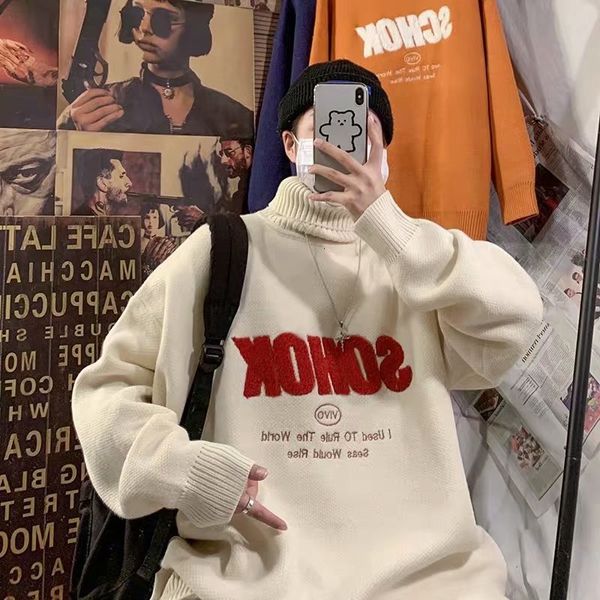 men's sweaters inverno homens suéter gola alta laranja espesso estilo japonês moda harajuku hipster pulôveres casuais de malha masculin, White;black
men's sweaters inverno homens suéter gola alta laranja espesso estilo japonês moda harajuku hipster pulôveres casuais de malha masculin, White;black
