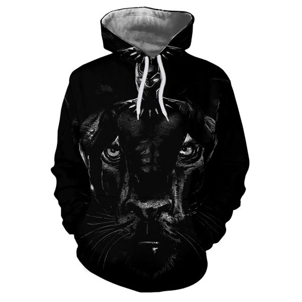 spring and autumn new loose 3d panther print hooded sweater, Black