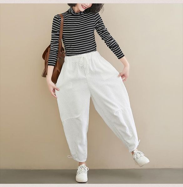 women's pants & capris literary harem white trousers artistic pantalones bordados mujer striped pantalon alto loose femme, Black;white
women's pants & capris literary harem white trousers artistic pantalones bordados mujer striped pantalon alto loose femme, Black;white