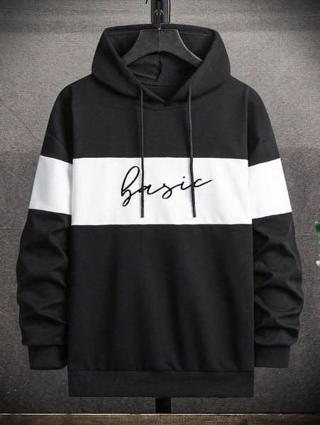 men contrast panel letter graphic drop shoulder drawstring hoodie o1ig#, Black
men contrast panel letter graphic drop shoulder drawstring hoodie o1ig#, Black