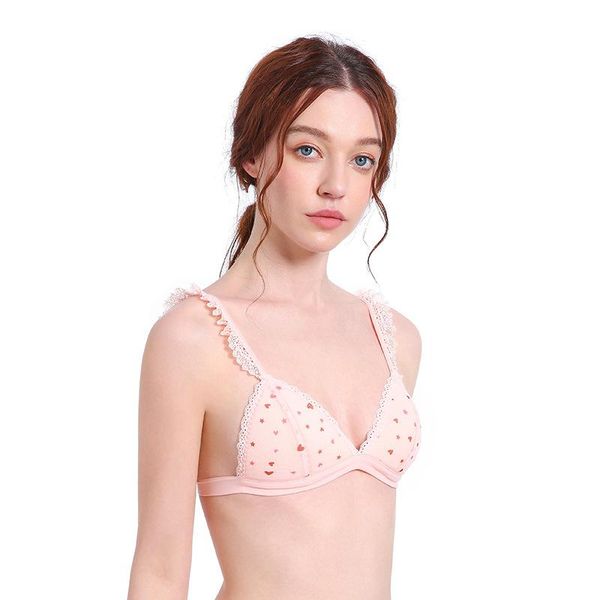 bras seamless women hearts printed bra wire lingerie 3/4 cup bralette cotton underwear brassiere small boobs lolita, Red;black
