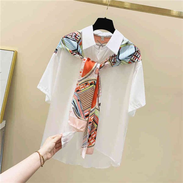 blouses printed silk scarf stitching lace-up short sleeve shirt women's summer blouse korean-style loose-fit blusas ladies shirts, White
blouses printed silk scarf stitching lace-up short sleeve shirt women's summer blouse korean-style loose-fit blusas ladies shirts, White