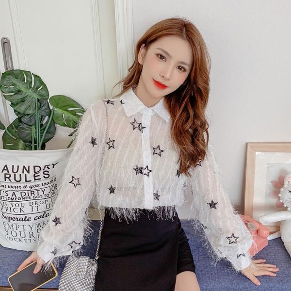 women's blouses & shirts women blouse solid tassel female chiffon casual long sleeve office lady stars embellish fashion #yl 10, White
women's blouses & shirts women blouse solid tassel female chiffon casual long sleeve office lady stars embellish fashion #yl 10, White