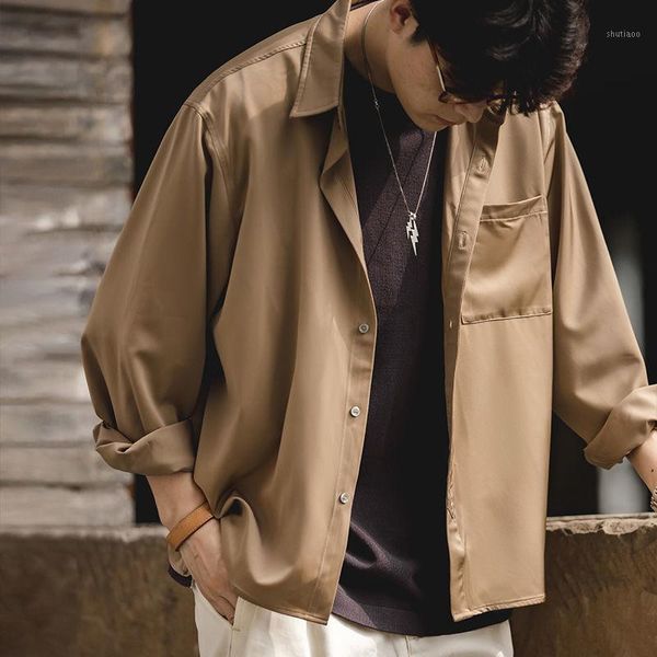 men's jackets 2021 spring and autumn work clothes american retro no iron satin long sleeve shirt loose ice silk feeling pendant, Black;brown
men's jackets 2021 spring and autumn work clothes american retro no iron satin long sleeve shirt loose ice silk feeling pendant, Black;brown