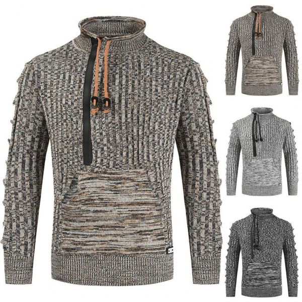 men's sweaters 50%long sleeve half high collar men sweater autumn winter drawstring solid color knitted streetwear, White;black 
men's sweaters 50%long sleeve half high collar men sweater autumn winter drawstring solid color knitted streetwear, White;black