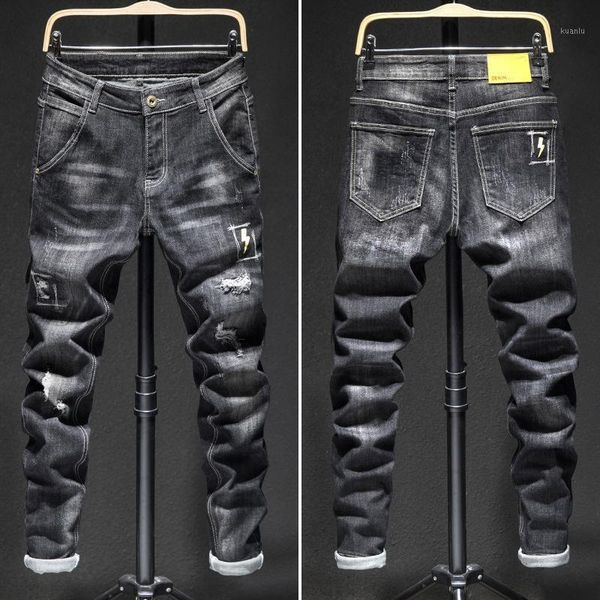 men's jeans mens homme hombre men black slim elastic tight hip hop streetwear, Blue 
men's jeans mens homme hombre men black slim elastic tight hip hop streetwear, Blue