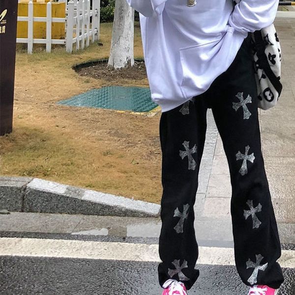 crosin european cross print straight wide leg overalls men's and women's harajuku f-style ie casual pants, White;black
crosin european cross print straight wide leg overalls men's and women's harajuku f-style ie casual pants, White;black