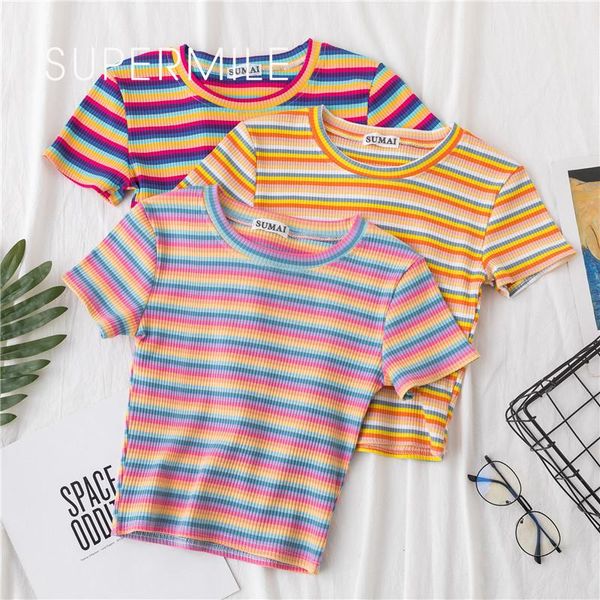 colorful rainbow striped skinny t-shirt women korean cotton elastic crop kim hyun girl punk chromatic short harajuku women's, White
colorful rainbow striped skinny t-shirt women korean cotton elastic crop kim hyun girl punk chromatic short harajuku women's, White