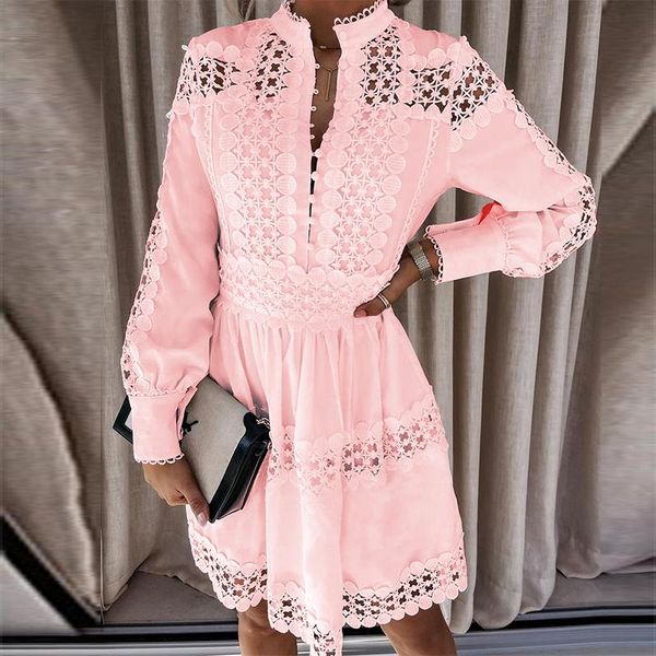 casual dresses 2021 autumn hollow out lace women party dress button stand collar office lady long sleeve patchwork vestido, Black;gray
casual dresses 2021 autumn hollow out lace women party dress button stand collar office lady long sleeve patchwork vestido, Black;gray