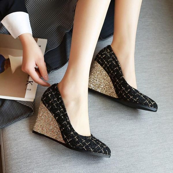 dress shoes large size 43 glitter wedge women high heels slip on office ladies pumps elegant, Black
dress shoes large size 43 glitter wedge women high heels slip on office ladies pumps elegant, Black