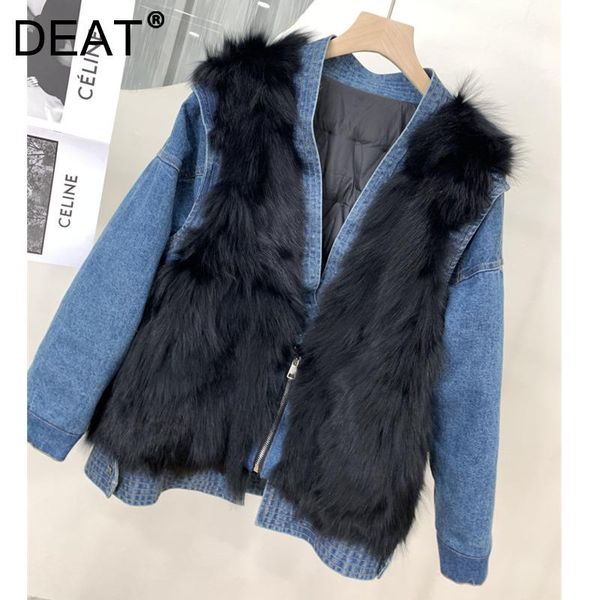 women's fur & faux deat 2021 winter fashion tide coat v-neck long sleeve zipper patchwork denim casual loose jacket women 13v1182, Black
women's fur & faux deat 2021 winter fashion tide coat v-neck long sleeve zipper patchwork denim casual loose jacket women 13v1182, Black