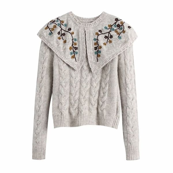 women vintage autumn pullovers sweater turn-down collar floral embroidery female elegant street ribbed sweaters clothes 210513, White;black
women vintage autumn pullovers sweater turn-down collar floral embroidery female elegant street ribbed sweaters clothes 210513, White;black