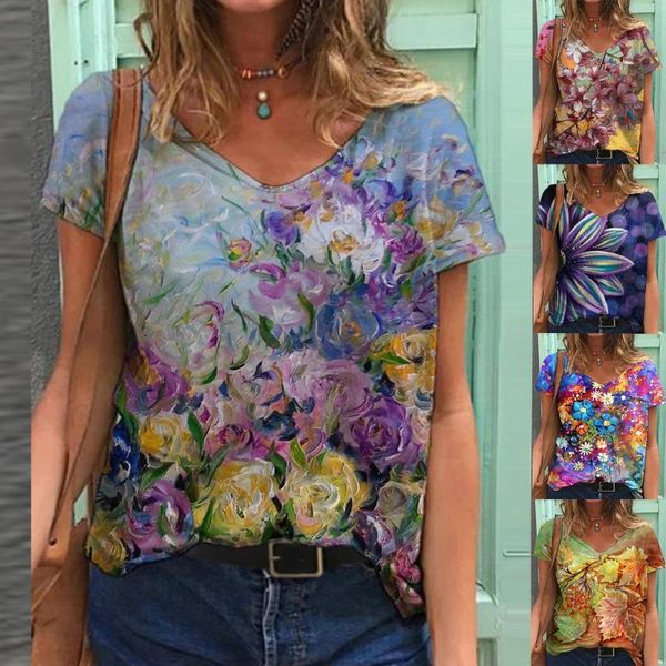 women's t shirt fashion summer round neck t-shirts floral printed short sleeve casual loose ladies camisetas t-shirt, White
women's t shirt fashion summer round neck t-shirts floral printed short sleeve casual loose ladies camisetas t-shirt, White