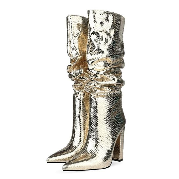 boots women slouchy knee high metallic snake print block heel pointed toe shoes, Black
boots women slouchy knee high metallic snake print block heel pointed toe shoes, Black