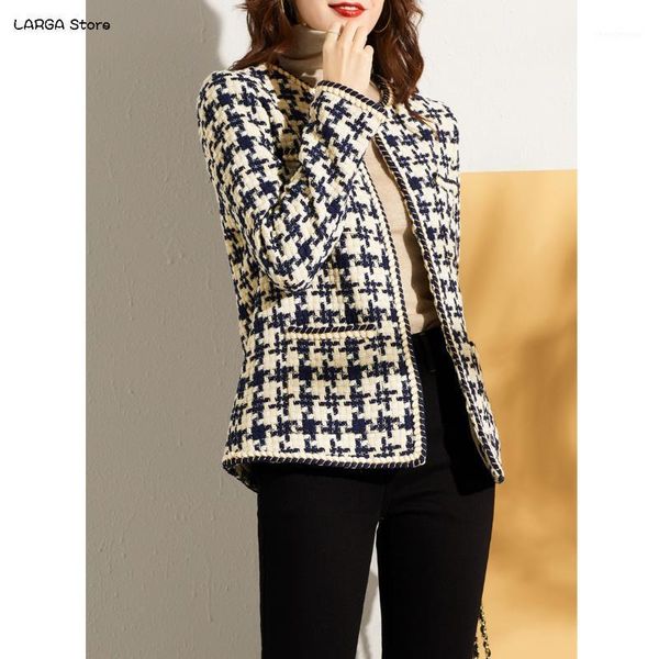 women's short coat 2021 spring and autumn korean ladies temperament all-match houndstooth tweed wool & blends, Black
women's short coat 2021 spring and autumn korean ladies temperament all-match houndstooth tweed wool & blends, Black