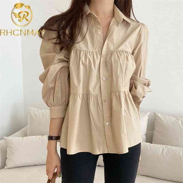 women spring summer blouse shirts oversize puff sleeve elegant korean fold patchwork lady wild 210520, White
women spring summer blouse shirts oversize puff sleeve elegant korean fold patchwork lady wild 210520, White