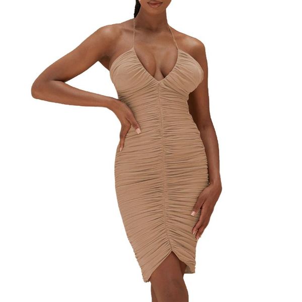 women's v-neck halter pleated dress women backless ruched solid color dinner party for ladies female casual dresses, Black;gray
women's v-neck halter pleated dress women backless ruched solid color dinner party for ladies female casual dresses, Black;gray