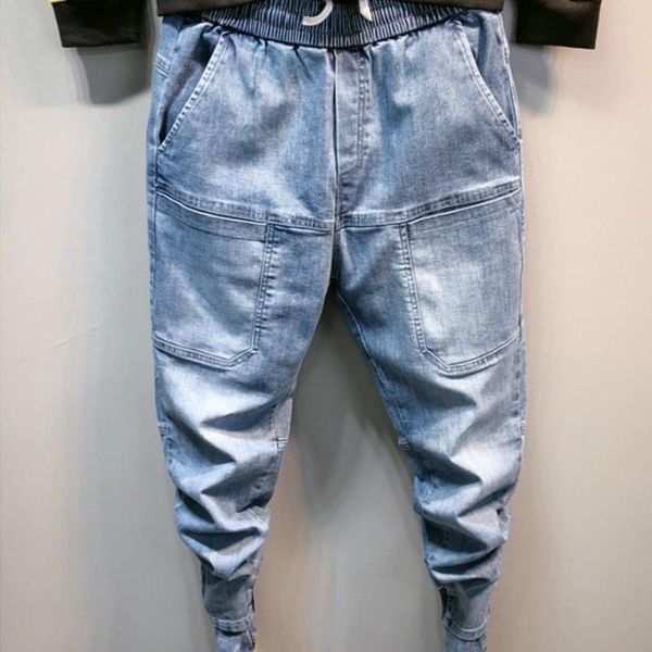 men's jeans mens spring elastic waist harem pants male joggers trousers casual hip hop denim long streetwear ankle banded, Blue
men's jeans mens spring elastic waist harem pants male joggers trousers casual hip hop denim long streetwear ankle banded, Blue