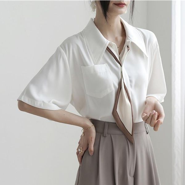 women's blouses & shirts 2021 summer tie white shirt office lady chiffon design chic short sleeve women
women's blouses & shirts 2021 summer tie white shirt office lady chiffon design chic short sleeve women