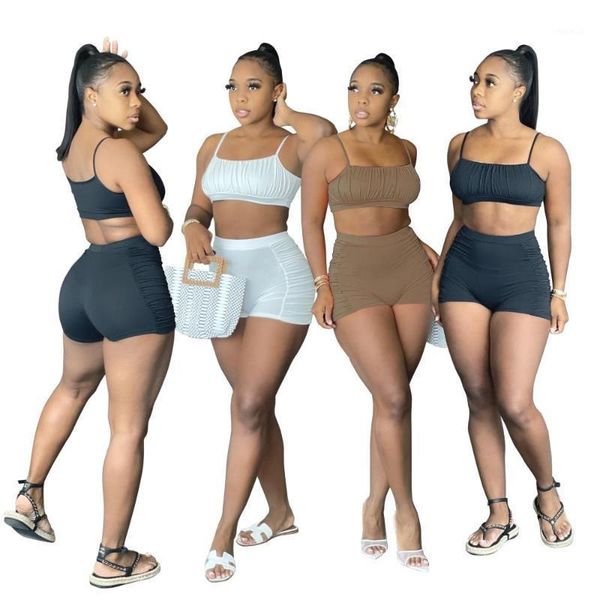 women's tracksuits summer women solid color 2 pieces sets pleated spaghetti strap crop casual short camisole mini folds slim shorts ou, Gray
women's tracksuits summer women solid color 2 pieces sets pleated spaghetti strap crop casual short camisole mini folds slim shorts ou, Gray