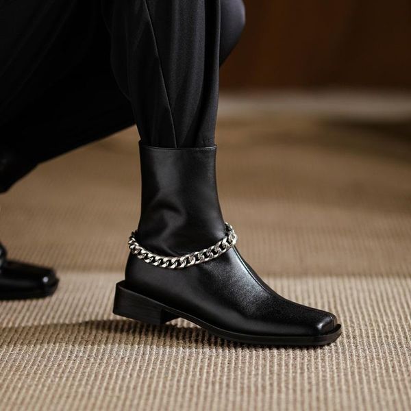 boots mezereon square toe women shoes full grain leather ankle fashion punk shoe with chain heel 3 cm british style, Black
boots mezereon square toe women shoes full grain leather ankle fashion punk shoe with chain heel 3 cm british style, Black