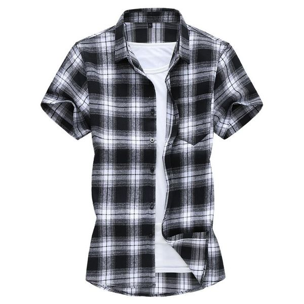 men shirts 2021 plaid single-breasted casual men's short-sleeved mens dress, White;black
men shirts 2021 plaid single-breasted casual men's short-sleeved mens dress, White;black